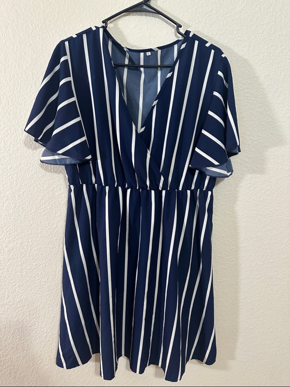 Navy and White Striped V-Neck Dress